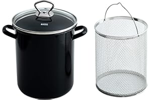 RIESS Pentola universale smaltata, 24 cm x 18,5 cm, colore nero, con inserto e coperchio.