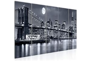 Runa Art Cuadro XXL New York 200 x 80 cm Negro y Blanco 5 Piezas - Made in Germany - 606755a