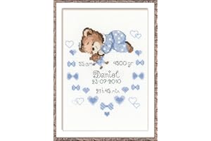 RIOLIS Counted Cross Stitch Kit 18x24cm - Boys Birth Announcement (14 Count)