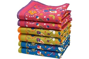 ‎MERRYSQUARE merrysquare - Feine Bedruckte Damentaschentücher - Mittelgroß 35cm x 35cm - 6 Stück - 100% Baumwolle - Sixties Modell