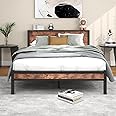 Diahomy King Size Bed Frame Metal Platform Bed Frame King Size with Wood Headboard/Mattress Base/Underbed Storage/No Box Spring Needed/Brown/208x150cm