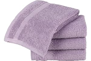 Sue Rossi Face Cloth Set of 4, Egyptian Combed Cotton, 30cm x 30cm Wash Cloth Flannel, Very Soft & Absorbent, Quick Dry 600gsm Bathroom Towels. (Lavender)