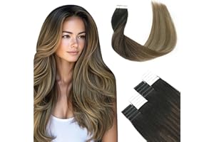SURNEL Extensiones Adhesivas Pelo Balayage Negro Natural a Castaño Chocolate y Rubio Caramelo Profundo 55cm 50g 20Piezas Adhesivas Extensiones Pelo Remy Cabello Humano Natural（T#1B/4/27-55cm）