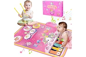 Lobyoh Jouets pour bébé 1 an, Tapis Musical Bebe 2 en 1 Et Jouet de Batterie pour Tout-Petits, Cadeau de Princesse pour Filles de 1 2 3 4 5 Ans