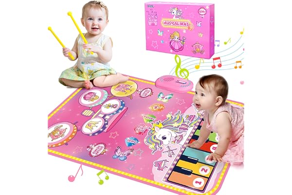 Lobyoh Jouets pour bébé 1 an, Tapis Musical Bebe 2 en 1 Et Jouet de Batterie pour Tout-Petits, Cadeau de Princesse pour Filles de 1 2 3 4 5 Ans