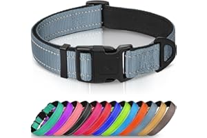 Joytale Collar Perro Reflectante,Nylon Collar Acolchado con Neopreno,Ajustable para Perros Grande,40-60cm,Gris