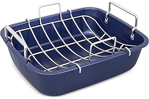 Zyliss E980206 Non-Stick Roasting Tin with Rack, Carbon Steel, Dark Blue, Roast Pan/Baking Trays for Oven/Bakeware Tray, Dishwasher Safe