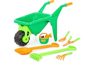 POLESIE Cavallino Schubkarre Gartenfüllung mit Schaufel Rechen Gießkanne Schere