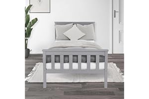 ‎ML DESIGN MODERN LIVING ML-Design Holzbett 90x200 cm Hellgrau Kiefernholz, Massivholz Bettgestell mit Lattenrost und Füße, Einzelbett mit Kopf- und Fußteil, Bett für Kinder und Erwachsene Massivholzbett Kinderbett Jugendbett