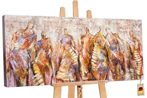 YS-Art Abstrakt Acryl Gemälde auf Leinwand Karneval handgemalt Wandbilder orange Ocker Farben Wohnzimmer modern Wohndekor Bilder Büro echte Kunst 100x50 cm