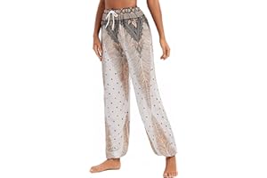 EXCHIC Femme Taille Elastique Boho Haram Pantalon Casual Plage Hippie Pantalon Yoga avec Poches
