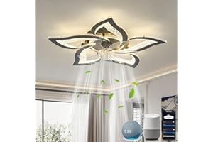 ‎YOLEDY Deckenventilator mit Beleuchtung Smart WiFi, Reversibel DC Motor Dimmbar, Kompatibel mit Alexa, Google, Fernbedienung, Smart Life, Tuya Smart APP Deckenleuchte mit Ventilator für Schlafzimmer, Schwarz