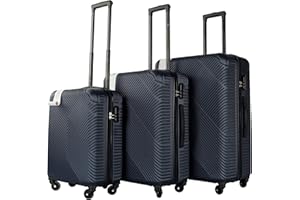 Neo 3 Piece Hard Shell Luggage Suitcase Set ABS Expandable Handle Lightweight Durable Trolley Travel with 360 Spinner Wheels Inbuilt Lock 20" 24" 28" (Navy Blue)