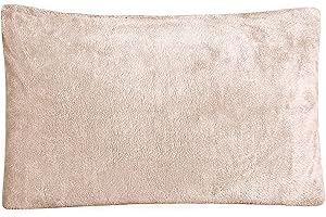 Sleepdown Teddy Fleece Housewife Pillowcase Pair Pack Plain Thermal Warm Cosy Super Soft Pillow Cover Bed Linen - 50cm x 75cm - Natural
