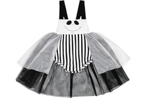 Savlot Baby Girl Halloween Monster Ghost Costume Romper Dress Stripe Suspender Tutu Skirt Newborn Infant Fall Halloween Pumpkin Outfit 0-24Months