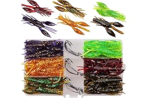 SHADDOCK 45pcs Crawfish Bait Silicone Soft Artificial Bait Crayfish and Worm Hook 3D Slow Sinking Floating Shrimp Creature Lures Fishing Hook for Bass Fishing Freshwater or Saltwater