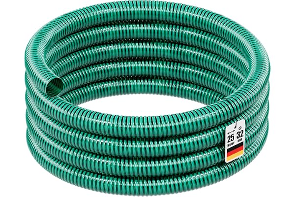 Wiltec Tuyau spiralé de refoulement - 25 m - Vert Flexible - Ø 32 mm (1 1/4") - avec Spirale de renforcement - évcuation, écoulement, drainage, arrosage sans pression
