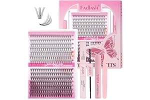 FADLASH Kit Extension Cils Bouquet 10D 20D, 280pcs Faux Cils Individuel 8-16mm C Curl, Bond and Seal, Remover Gel, Pince à Lashes, Cluster Lashes Kit DIY Maison et en Salon