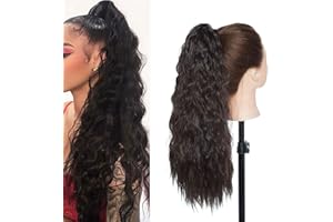 S-NOILITE Estensione dei Capelli Coulisse Coda di Cavallo Riccio Ondulato Naturale Posticci Ponytail per le Donne Nere Lungo 45cm Marrone scuro
