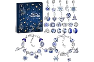 KAZATE Adventskalender 2024 Mädchen Schmuck, Frauen Weihnachtskalender Füllung Charms Armband Teenager kinder Schmuck Bastelset, Damen Weihnachts Geschenk 22 Diy Girls Charm Blau Perlen 2 Armbänder