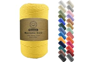 GOXEON 3mm x 200m Macrame Cord Cotton Cord - 4 Strand Twisted Natural Cord for Wall Hanging, Plant Hangers, Crafts, Knitting(Yellow)