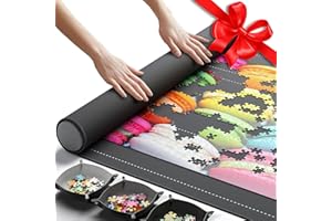 The Original Newverest Jigsaw Puzzle Mat Roll Up, Saver Pad Portable Keeper Up with Non-Slip Rubber Bottom & Smooth Top, 3 Puzzle Sorting Trays & Travel-Friendly Storage Bag (1500 pcs)