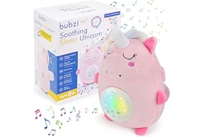 BUBZI CO Veilleuse Bebe Capteur Activé par Cry Enfant Dodo Doux Licorne Cadeau Bébé Peluche Berceuse Bebe Bruit Blanc Sons Musique Lu-mières Jouet Enfant Cadeau Naissance Fille et Garçon Unique Aide Sommeil