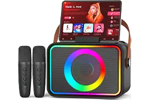 Karaoke 2 Microfonos Inalambricos (2026 Última Generación), Altavoz de Karaoke Bluetooth portátil para Adultos y niños, Sistema PA de Fiesta con Luces de Discoteca para reuniones, El Regalo Ideal
