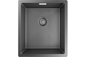 TORVA 38 x 44 cm Honeycomb Embossed Kitchen Sink with Black Nano Coating, Single Bowl Stainless Steel Sink, Undermount Rectangular Workstation Sink with Drainer Waste Kit and Overflow Kit