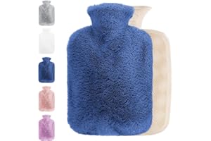 Cooyou Bouillotte avec Housse Polaire, 2L Anti-fuite Bouillotte eau Chaude, Bouteille d'eau Chaude pour Soulagement de la Douleur, Dos, Cou et Épaules, Bleu