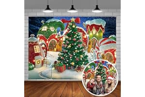 BUTEN Dessin animé Noël Village Photographie Fond Hiver Neige pin Arbre Fond Noël Conte de fées Animation fête des Enfants photomaton bannière Fournitures(7X5FT)