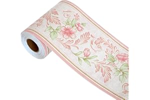 HyFanStr Frise Murale Adhesive 3D Amovibles Fleur Pink Bordure De Papier pour Chambre Cuisine Salon 500X10cm