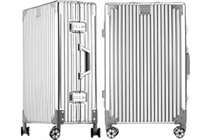 AOLIWEI Valigia da viaggio in alluminio, con manico telescopico, TSA, 4 ruote, argento, L, Trolley rigido in alluminio con ruote orientabili