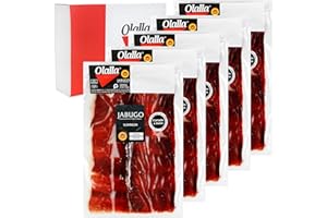 OLALLA 0,5 kg Epaule Jambon Bellota PATA NEGRA 100% Iberique DOP JABUGO SUMMUN Tranche Cru au Couteau - Jamon Iberico Espagnol Cru - Charcuterie Ibérique Espagne Panier Gourmand - (5 packs 100 gr)