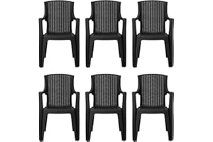 simpa Stackable High Back Plastic Rattan Effect Garden Chairs - Graphite Set of 6
