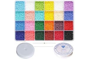 Bala&Fillic Taille Presque Uniforme Perles de Rocailles en Verre avec Aiguilles, 24 Couleurs Environ 8640pcs dans la Boîte Taille 3mm Perles de Rocailles Rondes pour la Fabrication de Bijoux