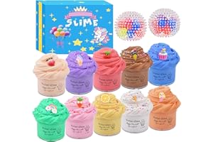BASYWIIM Butter Slime Kit,12 Pack Scented Butter Slime Kits,with 2 Stress Relief Balls, Unicorn, Ice Cream and Fruit Slime Making Kit,Super Soft and Non-Sticky,Educational Slime Toys for Girls Boys Kids