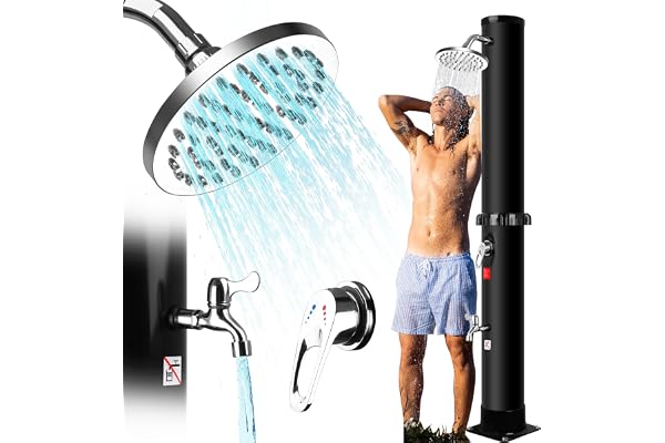 Qdreclod Douche Solaire 35 Liters, Douche de Jardin avec Pommeau de Douche Rotatif et Robinet à Pied, Douche Solaire Piscine Extérieure pour Jardin Plage, Température de l'eau Réglable, Jusqu'à 60 °C
