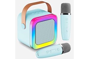 SECULEAD Karaoke Machine for Kids Teen Adults, Mini Karaoke Machine with 2 Wireless Microphones and LED Lights Toys for Christmas Birthday Party, Home, Gifts for 3-12+ Year Old Girls Boys