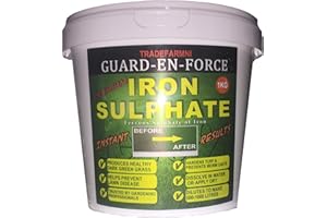 GUARD-EN-FORCE 1 KG TUB IRON SULPHATE LAWN FERTILISER, LAWN FEED and GRASS TONIC. All Round Multi-Purpose Sulphate of Iron Lawn Conditioner, Fertiliser, Grass Greener & Turf Hardener