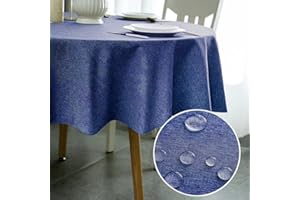 POPOYU Tovaglia rotonda impermeabile per esterni, tovaglia cerata lavabile, tovaglia rotonda per tavolo da pranzo, picnic, cucina, picnic, interni ed esterni (colore blu navy, diametro 140 cm)