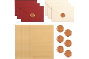 TIKPLUS Briefpapier mit Umschlag Set, 20 Vintage Briefpapier mit 6 Umschlag, Selbstklebend Wachssiegel-aufkleber, Vintage Papier mit Linien, Briefumschlag Briefpapier, für Einladung Liebesbrief