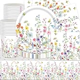 Floral Party Decoration Set, 61 Pcs Wildflower Party Supplies Spring Floral Birthday Accessories Butterfly Plates Towels Cups