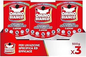 Omino Bianco - Additivo Lavatrice Totale in Polvere 5 Azioni in 1 per Bucato, Azione Smacchiante e Igienizzante, 500 g x 3