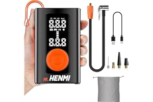 ‎HENMI HENMI Elektrische Luftpumpe, Akku Luftpumpe Auto mit alle ventile (10,3-11,7 Bar), 7500-18000 mAh Fahrradpumpe Elektrisch mit Digitalanzeige Manometer für Fahrrad, EBike, Wohnmobil, Bälle