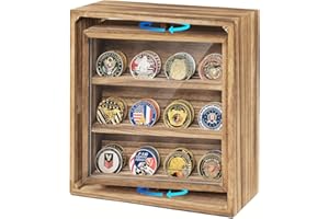 Emfogoo Doppio Lato Rotante Porta Monete da Collezione, 6 File Legno Tavolo Portamonete Militare, Espositore Monete Contiene 33 monete, per Onorare i Veterani e i Collezionisti (Marrone Vintage)