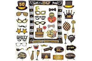 AIBAOBAO 50.Geburtstag Deko Fotorequisiten, 50 Geubrtstag Fotobox Accessoires, 35 Stück 50. Foto Requisiten und Aufblasbarer Bilderrahmen Rahmen Fotoautomat Deko, für Frau Mann Party Feste