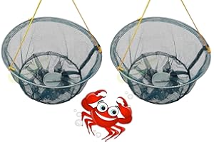 Ossian Crab Drop Nets with Spring Loaded Bait Holder – Set of 2 Large 30cm Netting Trap with 11m of Rope and Plastic Bait Clip for Crabbing Catch Fish Prawn Crayfish Lobster for all ages Kids Family