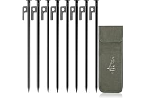 Forever Speed 8PCS Piquetas Camping de Acero con Bolsa de Almacenamiento, 30CM Estacas Tiendas de Campaña Piquetas para Tienda para Suelos Duros, Bosques, Pradera - Negro