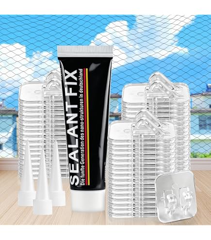 Enhon 100 Klebehaken Für Katzennetz (Balkon) + 4x 40 Ml Kleber – UV-beständig, PC, Transparent, Ohne